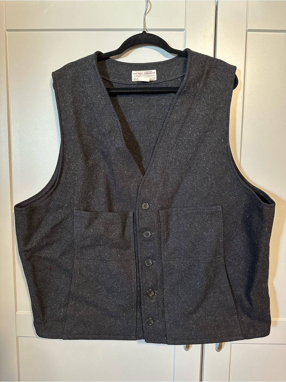 Filson Dark Charcoal Button-Front 100% Wool Vest